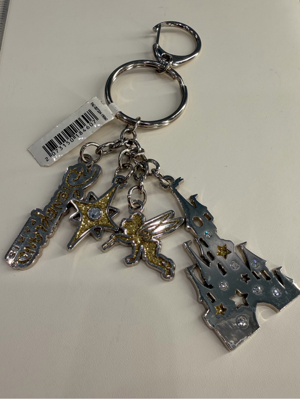 NWT Disneyland Paris Keychain Tinkerbell Sleeping Beauty Castle Gold Glitter